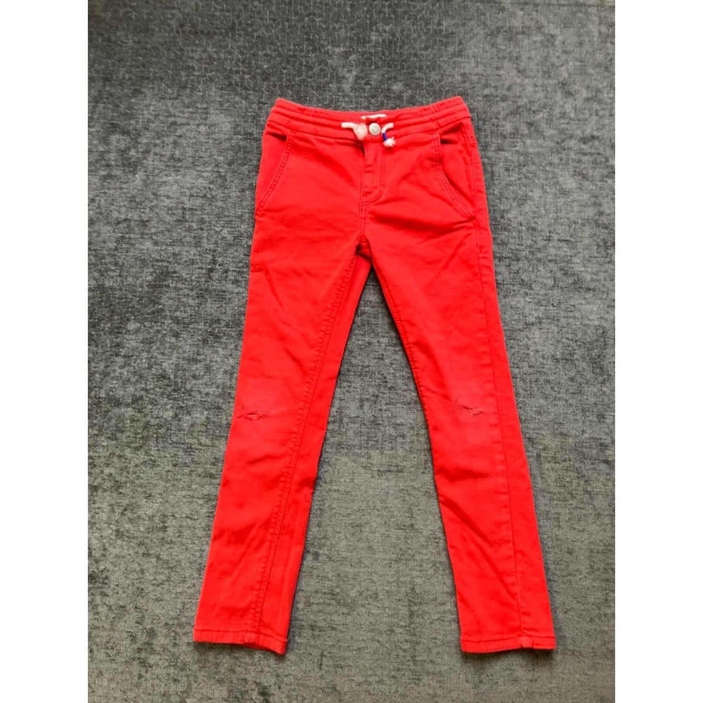 Boden Skinny Pants Girls 7 Years Bright Red Distressed Preppy School Drawstring